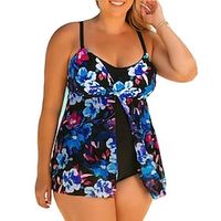 Women's Swimwear Tankini 2 Piece Plus Size Swimsuit Modest Swimwear Open Back for Big Busts Print Floral Blue Camisole Strap Bathing Suits New Vacation Fashion  Modern  Padded Bras Lightinthebox - thumbnail