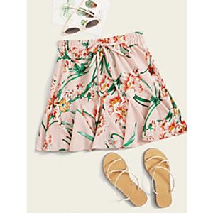 Women's Date Vacation Basic Streetwear Skirts Floral / Botanical Flower Drawstring Ruffle Blushing Pink miniinthebox