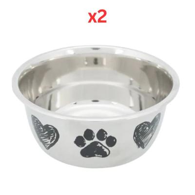 Trixie Paw & Heart Design Stainless Steel Bowl For Dogs 2L (Pack of 2)