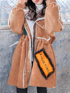 Casual Waist Drawstring Hooded Corduroy Coat