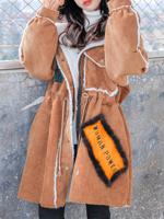 Casual Waist Drawstring Hooded Corduroy Coat - thumbnail