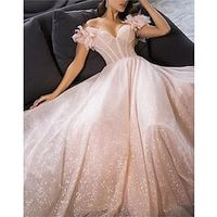 A-Line Prom Dresses Glittering Dress Prom Birthday Floor Length Sleeveless Off Shoulder Tulle with Glitter Crystals 2023 Lightinthebox - thumbnail