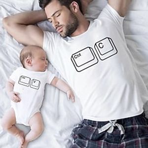 Dad and Son T shirt Round Neck Control C Graphic Letter Print Daily White Short Sleeve Top Active Matching Outfits Lightinthebox