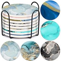 Drink Coasters with Holder, Absorbent Coaster Sets of 4 6 8, Marble Style Ceramic Drink Coaster for Tabletop Protection, Suitable for Kinds of Cups Housewarming Gifts for Home Decor, 4 Inches Lightinthebox - thumbnail