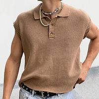 Men's Knit Polo Sweater Golf Shirt Street Casual Lapel Sleeveless Fashion Basic Plain Button Summer White Pink Blue Brown Gray Knit Polo Sweater Lightinthebox