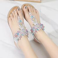 Women's Beaded Rhinestones Sandals T-Strap Bohemian Sandals Breathable Summer Shoes Outdoor Women's Sandals Wedge Sandals Wedding Party Outdoor Rhinestone Crystal Wedge Black Silver Pink Lightinthebox