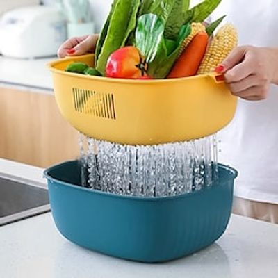 Creative Multifunctional Drain Basket Double Layer Home Kitchen Fruit And Vegetable Washing Basin Round Fruit Basket Plastic Vegetable Washing Basket Salad Vegetable Basin Lightinthebox