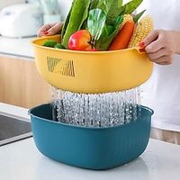 Creative Multifunctional Drain Basket Double Layer Home Kitchen Fruit And Vegetable Washing Basin Round Fruit Basket Plastic Vegetable Washing Basket Salad Vegetable Basin Lightinthebox - thumbnail