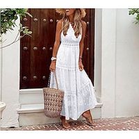 A-Line Wedding Dresses V Neck Ankle Length Chiffon Lace Sleeveless Simple Beach with Appliques 2022 Lightinthebox - thumbnail