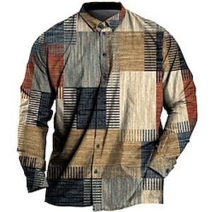 Men's Plus Size Shirt Big and Tall Color Block Turndown Long Sleeve Spring  Summer Sports Fashion Streetwear Designer Outdoor Street Tops miniinthebox