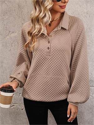 Women's Vintage Quilted Button Lapel Casual Sweatshirt