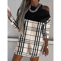 Women's Casual Dress T Shirt Dress Tee Dress Blue Brown White Black Long Sleeve Geometric Print Print Winter Fall Crew Neck Stylish Casual Modern Fall Dress 2022 S M L XL 2XL / Winter Dress miniinthebox - thumbnail