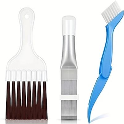 3pcs/set Car Air Conditioner Condenser Fin Comb, Auto Fin Cleaner And Cleaning Brush Set, Coil Condenser Brush, Automotive Air Refrigerator Whisk Brush, Car Evaporator Radiator Repair Tool miniinthebox