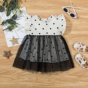 Baby Girls' Basic Polka Dot Mesh Print Short Sleeve Dress White miniinthebox