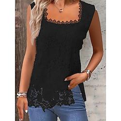 Tank Women's Black White Pink Plain Lace Street Daily Fashion Square Neck Regular Fit S Lightinthebox