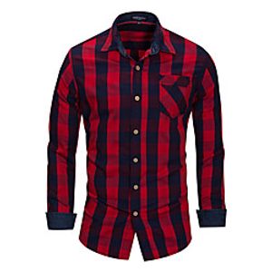 Men's Shirt Plaid Button-Down Long Sleeve Street Tops Cotton Business Casual Comfortable Blue Black Red miniinthebox