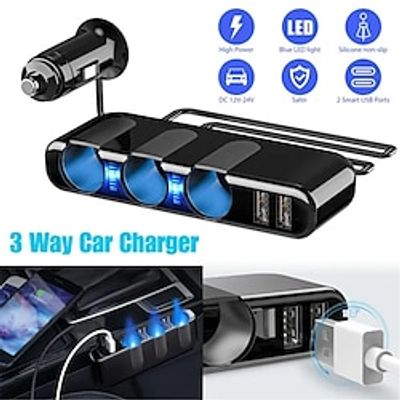3 Way Car Cigarette Lighter Socket Splitter Dual USB Car Charger Splitter Adapter 5V 3.5A 120W Universal Cigarette Lighter Socket with LED Lights Suitable for Phones GPS DVR Charging Lightinthebox