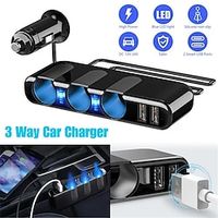3 Way Car Cigarette Lighter Socket Splitter Dual USB Car Charger Splitter Adapter 5V 3.5A 120W Universal Cigarette Lighter Socket with LED Lights Suitable for Phones GPS DVR Charging Lightinthebox - thumbnail