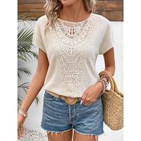 Women's Lace Shirt Blouse Lace White Short Sleeve Crew Neck Summer Lightinthebox