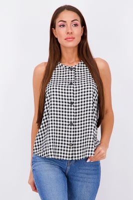 Womens Gingham Sleeveless Top Black/White Womens Gingham Sleeveless Top Black/White