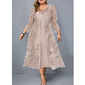 Women's Plus Size Curve Two Piece Dress Party Dress Print Crew Neck 34 Length Sleeve Fall Winter Work Midi Dress Formal Vacation Dress Lightinthebox