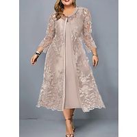 Women's Plus Size Curve Two Piece Dress Party Dress Print Crew Neck 34 Length Sleeve Fall Winter Work Midi Dress Formal Vacation Dress Lightinthebox - thumbnail