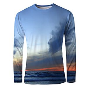 Men's T shirt 3D Print Graphic Scenery Long Sleeve Daily Tops Basic Elegant Blue miniinthebox