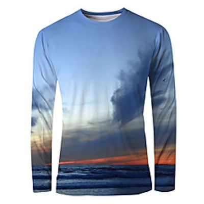 Men's T shirt 3D Print Graphic Scenery Long Sleeve Daily Tops Basic Elegant Blue miniinthebox
