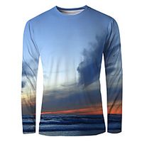 Men's T shirt 3D Print Graphic Scenery Long Sleeve Daily Tops Basic Elegant Blue miniinthebox - thumbnail