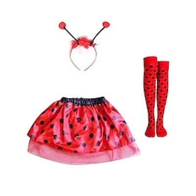 Christmas silk screen ladybug set short skirt with stockings head band children's dance party performance dress three-piece set Lightinthebox