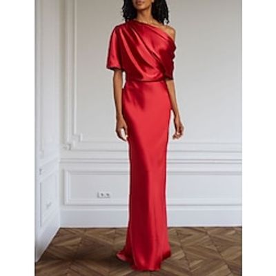 Sheath  Column Christmas Evening Gown Elegant Dress Formal Floor Length Half Sleeve Off Shoulder Satin with Pleats Ruched 2023 Lightinthebox