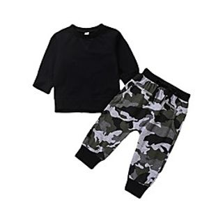 2 Pieces Baby Boys' Casual / Daily Cool Camo Print Long Sleeve Regular T-shirt  Pants Clothing Set Black miniinthebox