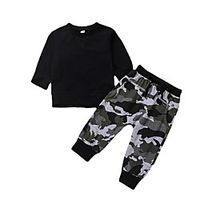 2 Pieces Baby Boys' Casual / Daily Cool Camo Print Long Sleeve Regular T-shirt  Pants Clothing Set Black miniinthebox - thumbnail
