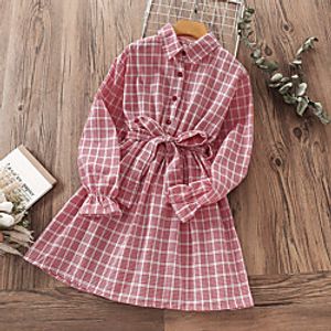 Kids Little Girls' Dress Plaid A Line Dress Daily Print Pink Above Knee Long Sleeve Beautiful Cute Dresses Children's Day Fall Spring Loose 3-12 Years miniinthebox