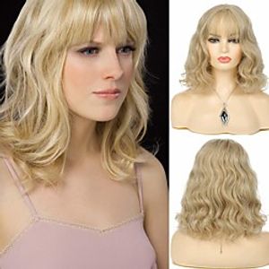 Blonde Women's Short Bob Curly Wavy Wig with Fringe Synthetic Hair Cosplay Halloween Party Wig Lightinthebox