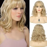 Blonde Women's Short Bob Curly Wavy Wig with Fringe Synthetic Hair Cosplay Halloween Party Wig Lightinthebox - thumbnail