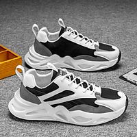 Men's Sneakers Lace up Retro Casual Vintage Chinoiserie Daily Outdoor Tissage Volant Non-slipping Height-increasing Shock Absorbing Black and White Black Beige Fall Lightinthebox - thumbnail