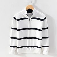 Men's Pullover Sweater Jumper Cropped Sweater Ribbed Knit Regular Knitted Quarter Zip Stripe Crew Neck Modern Contemporary Work Daily Wear Clothing Apparel Winter Black White S M L Lightinthebox - thumbnail