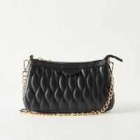 Sasha Quilted Baguette Bag with Metallic Chain Strap