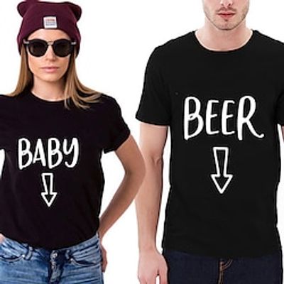 Couple Tshirt Letter Beer 1pc Couple's Men's Women's T shirt Tee Crew Neck Black Valentine's Day Daily Short Sleeve Print Fashion Casual Lightinthebox
