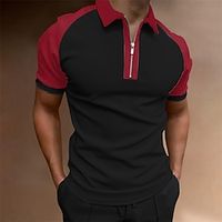 Men's Quarter Zip Polo Golf Shirt Daily Holiday Quarter Zip Short Sleeve Fashion Basic Color Block Patchwork Spring  Summer Regular Fit Black White Red Navy Blue Blue Sky Blue Quarter Zip Polo Lightinthebox