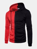 Stitching Color Casual Zip Up Hoodies
