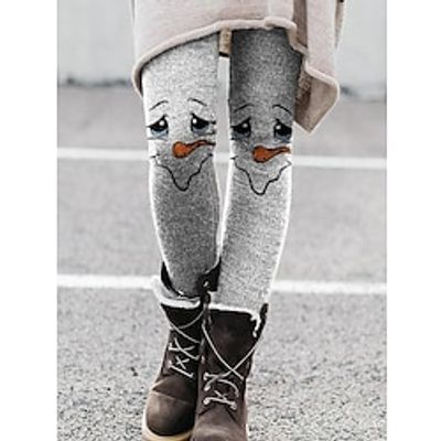 Women's Fleece Pants Tights Leggings Grey Fashion Christmas Casual Daily Print High Elasticity Full Length Thermal Warm Character S M L XL 2XL  Skinny Lightinthebox