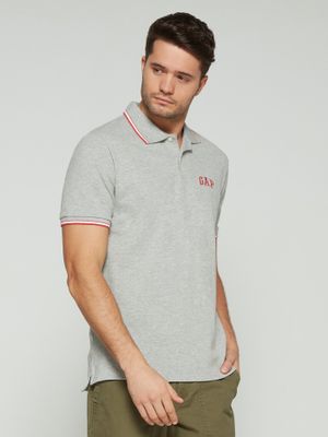 Stripe Trim Embroidered Logo Pique Polo Shirt Stripe Trim Embroidered Logo Pique Polo Shirt