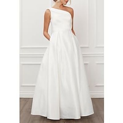 Women's Party Dress A Line Dress Maxi long Dress White Sleeveless Pure Color Ruched Fall Winter One Shoulder Stylish Formal 2022 S M L XL 2XL 3XL Lightinthebox