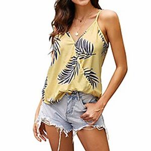 Womens Deep V Neck Flowy Spaghetti Strap Tank Tops Summer Sleeveless Shirts Blouses BX08 (Yellow, X-Large) Lightinthebox