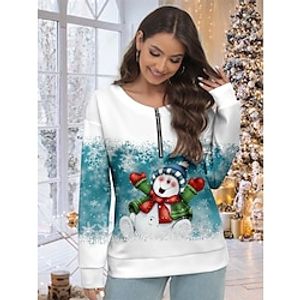 Women's Designer Sweatshirt Pullover Christmas Sweatshirt Snowman Snowflake Sportswear Festival Quarter Zip Print Blue Purple Green Christmas Casual Round Neck Long Sleeve Top Micro-elastic Fall Lightinthebox