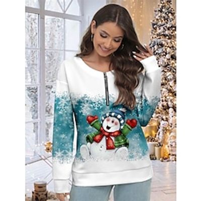 Women's Designer Sweatshirt Pullover Christmas Sweatshirt Snowman Snowflake Sportswear Festival Quarter Zip Print Blue Purple Green Christmas Casual Round Neck Long Sleeve Top Micro-elastic Fall Lightinthebox