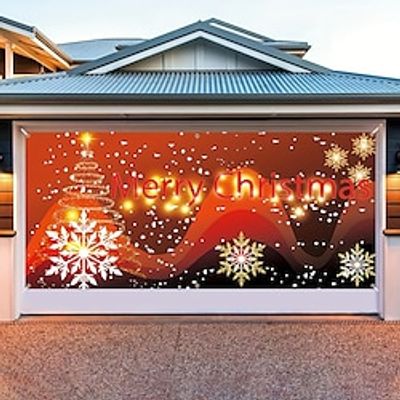 Christmas Shinning Outdoor Garage Door Cover Xmas Banner Santa Claus Snowman Large Christmas Backdrop Decoration for Holiday Outdoor Garage Door Home Wall Decorations miniinthebox