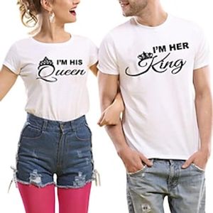 Couple's Men's Women's T shirt Tee Letters Crew Neck White Valentine's Day Daily Short Sleeve Print Clothing Apparel Polyester Fashion Casual Lightinthebox